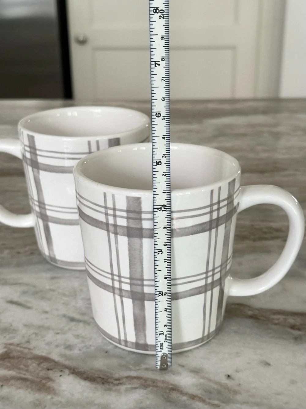 Set of 2 Fall Grey & White Plaid Pier 1 China Mugs